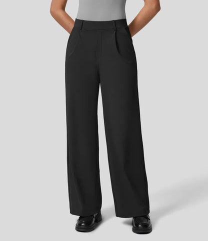 Pantalon droit croisé taille haute avec poche