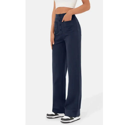 Pantalon taille haute avec poches décontracté ample jambe large