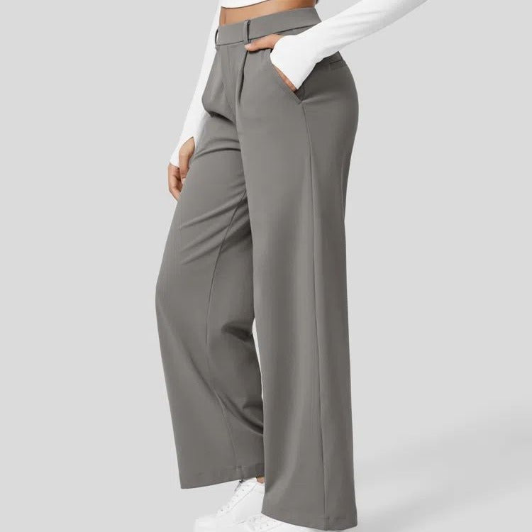 Pantalon droit croisé taille haute avec poche