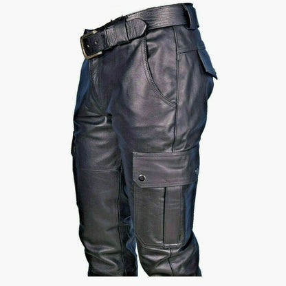 Pantalon décontracté en cuir à bretelles en PU pour hommes