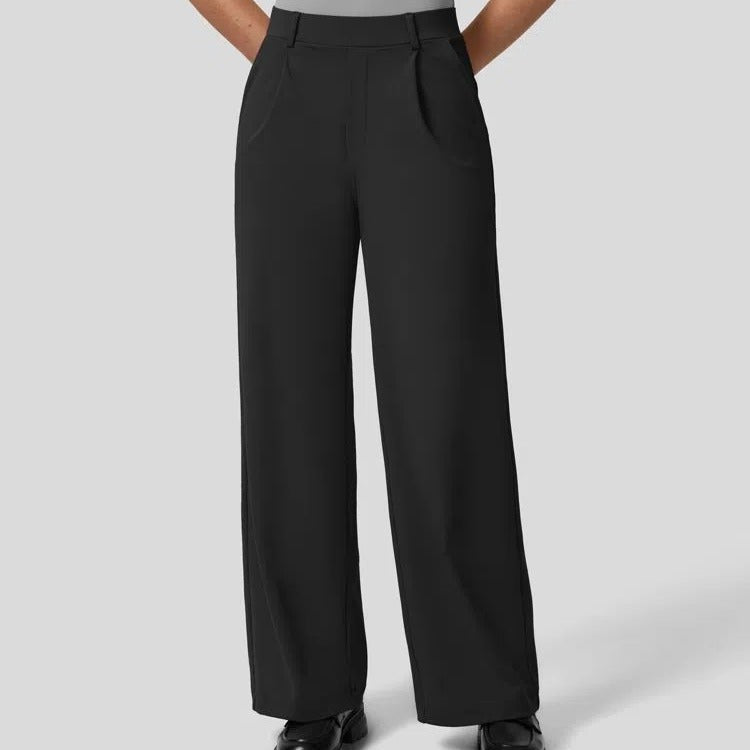 Pantalon droit croisé taille haute avec poche