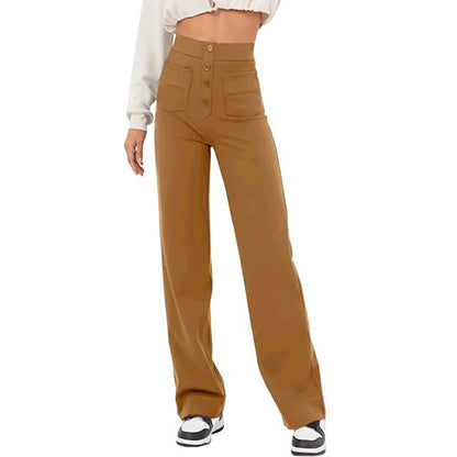 Pantalon taille haute avec poches décontracté ample jambe large