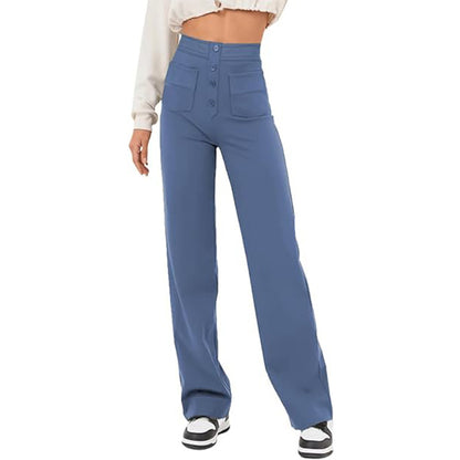 Pantalon taille haute avec poches décontracté ample jambe large