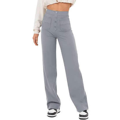 Pantalon taille haute avec poches décontracté ample jambe large