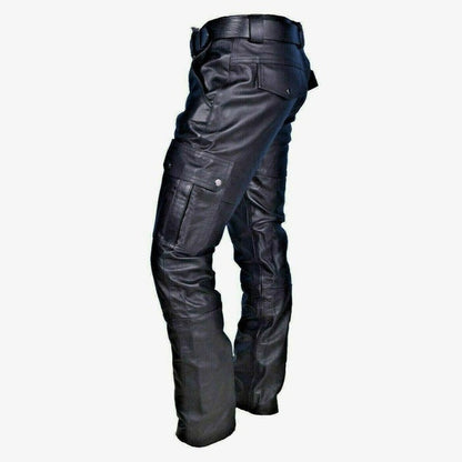 Pantalon décontracté en cuir à bretelles en PU pour hommes